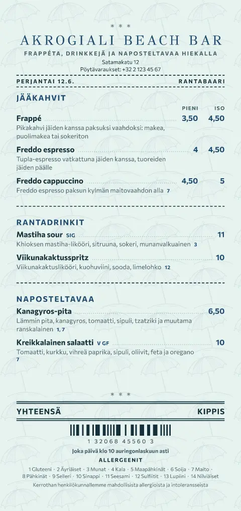 Aurinkotuolin lasku – ruokalistapohjan esikatselu