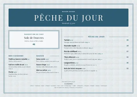 Brume d'huîtres – aperçu du modèle de menu