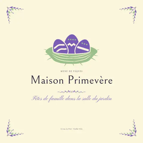 Nid de primevères – aperçu du modèle de menu