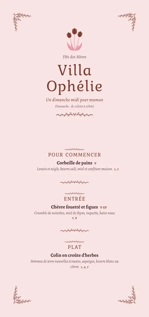 Dimanche des iris – aperçu du modèle de menu
