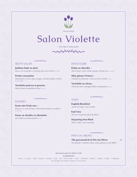 Heure du thé violette – aperçu du modèle de menu