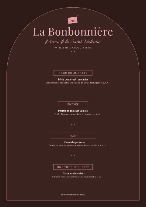Arche bonbon – aperçu du modèle de menu