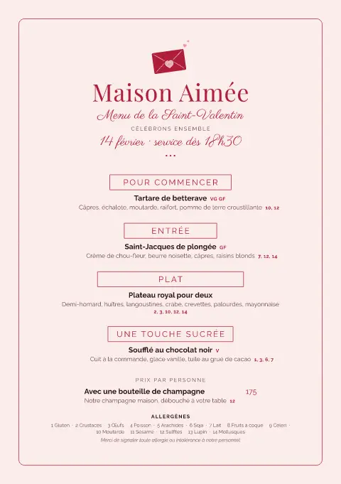 Rendez-vous rosé – aperçu du modèle de menu
