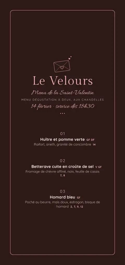 Cacao aux chandelles – aperçu du modèle de menu