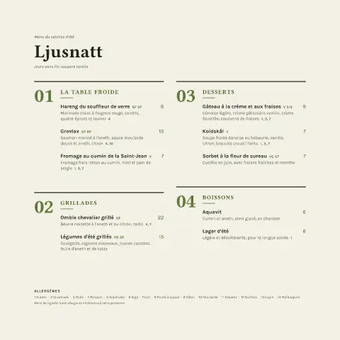 Nuit blanche – aperçu du modèle de menu