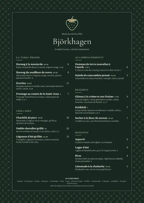 Treillis d'airelles – aperçu du modèle de menu