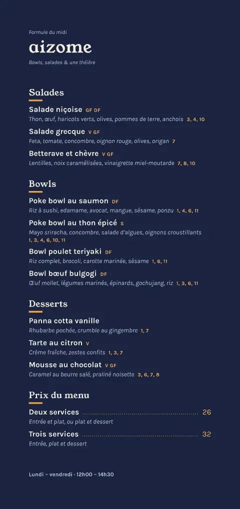 Feuille indigo – aperçu du modèle de menu