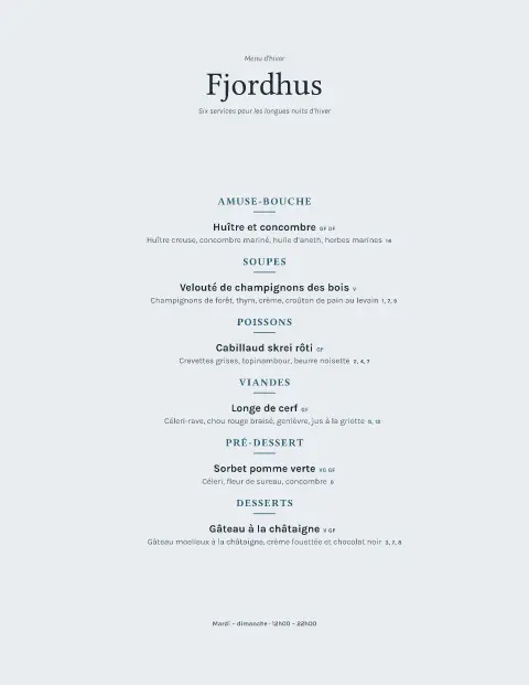 Givre du fjord – aperçu du modèle de menu