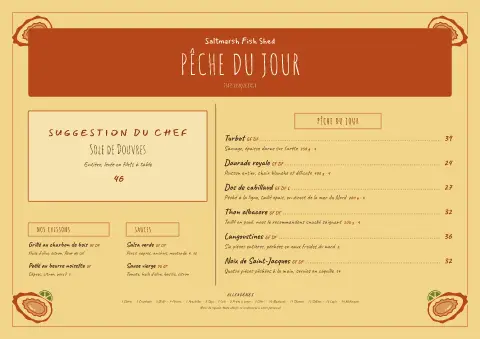 Embruns sur kraft – aperçu du modèle de menu