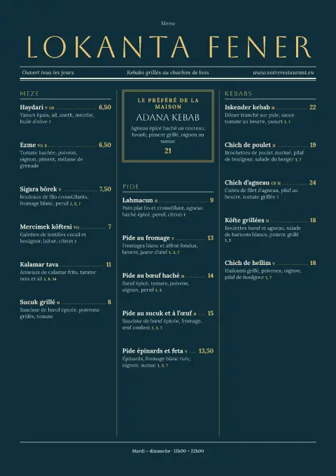 Le Quotidien du Bosphore – aperçu du modèle de menu