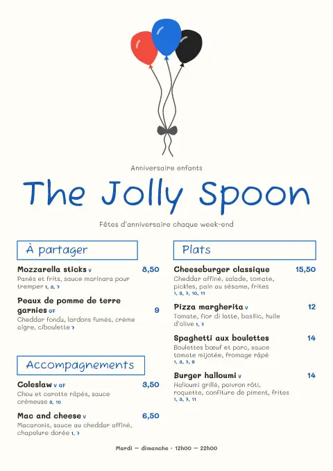 Ballons au crayon – aperçu du modèle de menu