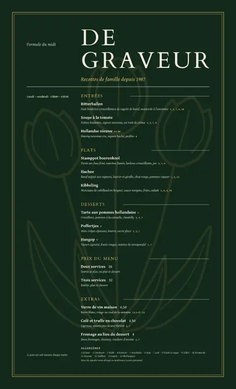 Tulipe gravée – aperçu du modèle de menu