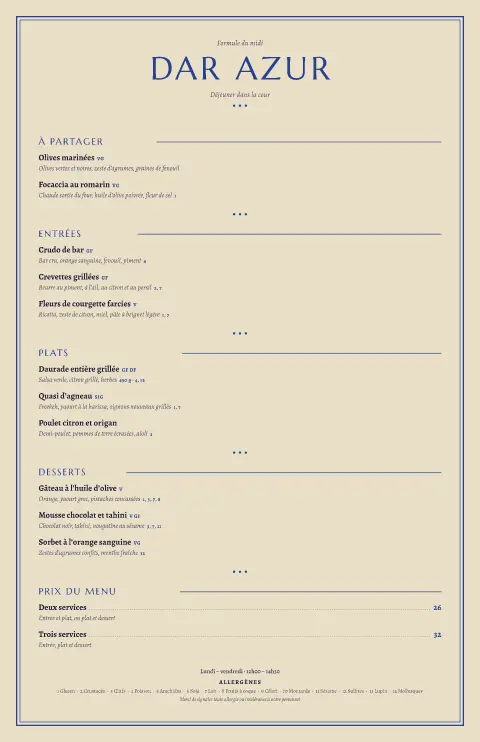 Cour de lapis – aperçu du modèle de menu