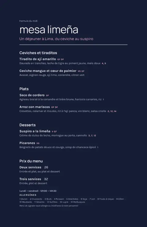 Midi à Lima – aperçu du modèle de menu