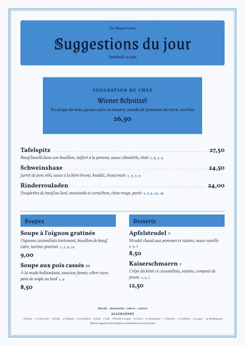 Losange bleu – aperçu du modèle de menu