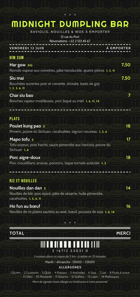 Ravioli néon – aperçu du modèle de menu
