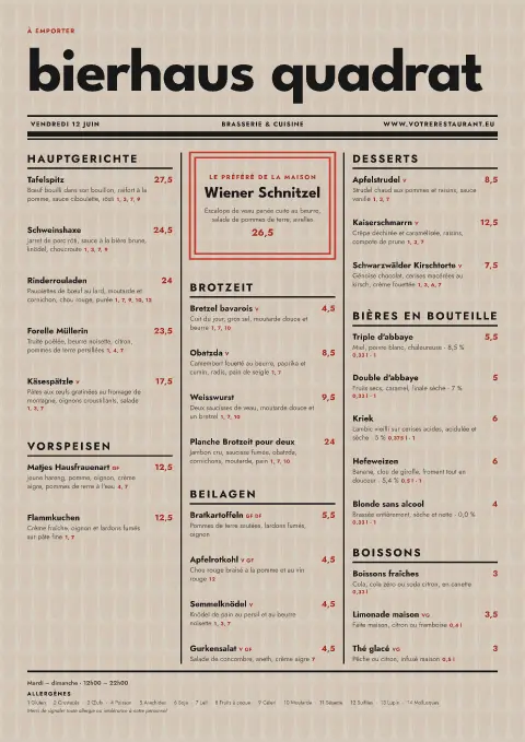 Bierblatt Bauhaus – aperçu du modèle de menu