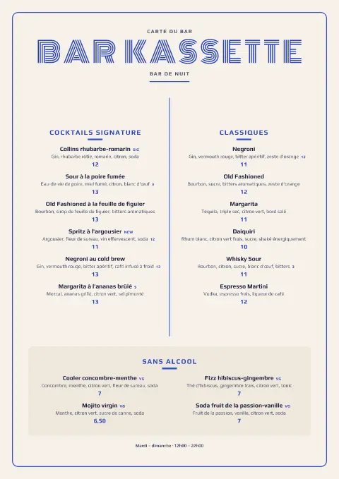 Cassette cobalt – aperçu du modèle de menu
