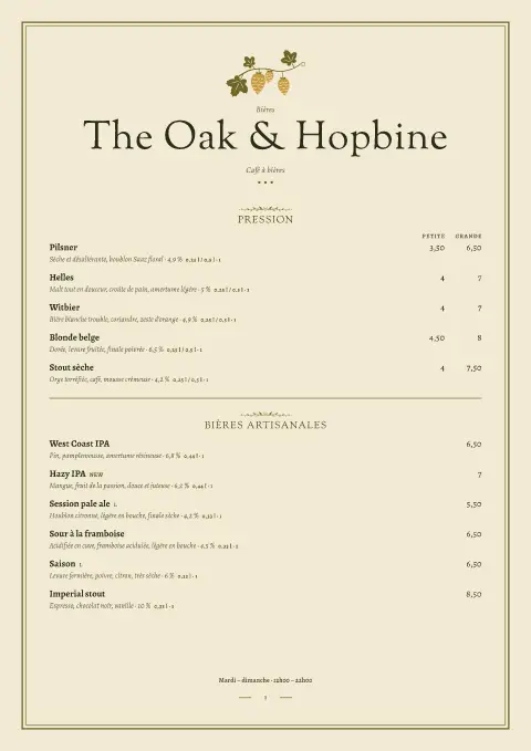Guirlande de houblon – aperçu du modèle de menu
