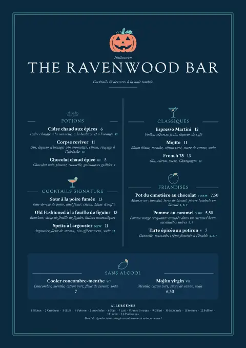 Potion gravée – aperçu du modèle de menu
