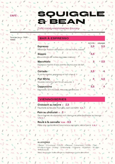 Crema Confetti – aperçu du modèle de menu