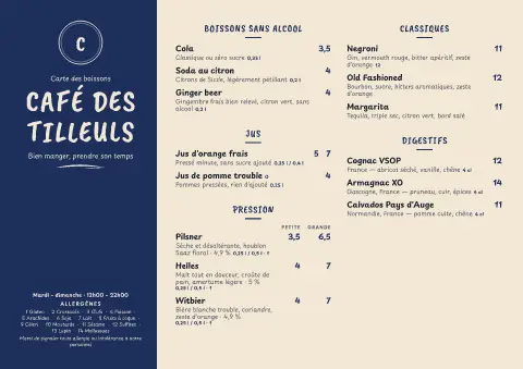 Comptoir de Zinc – aperçu du modèle de menu