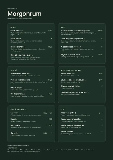 Matin d'airelle – aperçu du modèle de menu