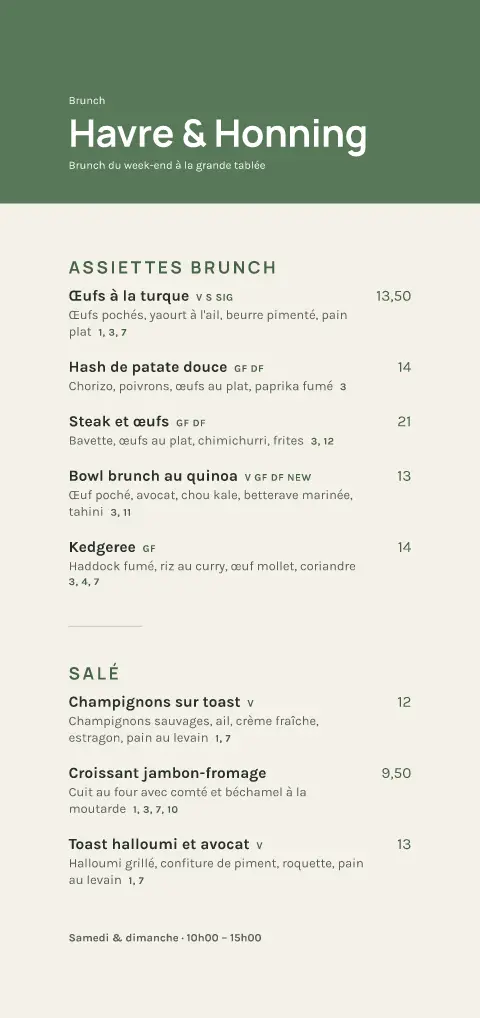 Sauge et avoine – aperçu du modèle de menu