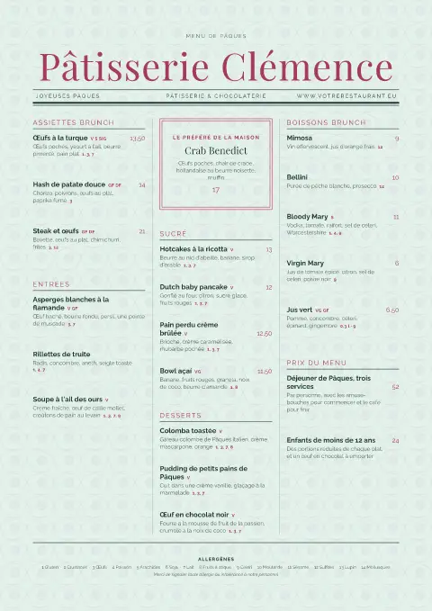Édition de printemps – aperçu du modèle de menu