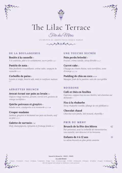 Bouquet de lavande – aperçu du modèle de menu