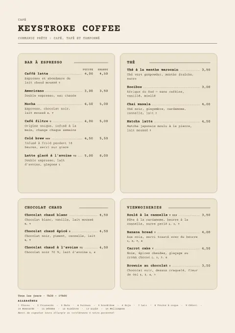 Crème carbone – aperçu du modèle de menu