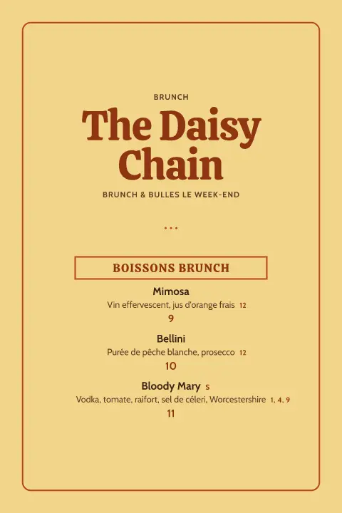 Mimosa disco – aperçu du modèle de menu