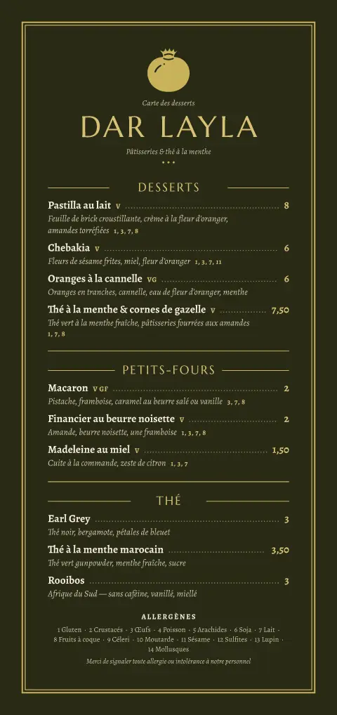 Nuit de grenade – aperçu du modèle de menu