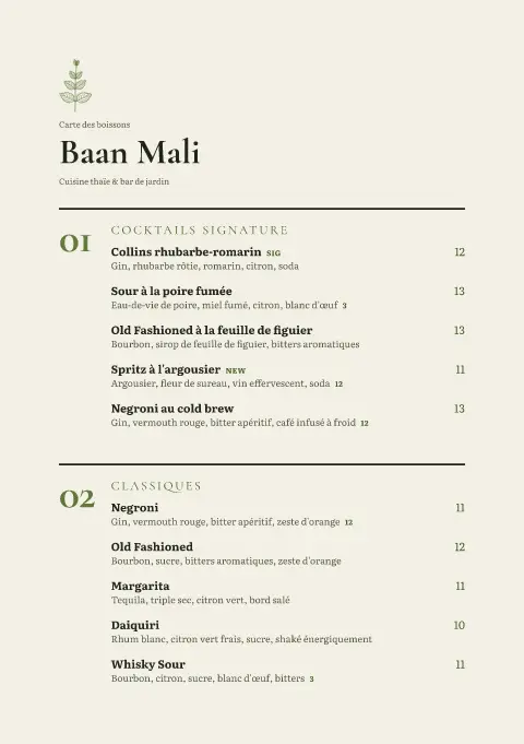 Trait de citronnelle – aperçu du modèle de menu