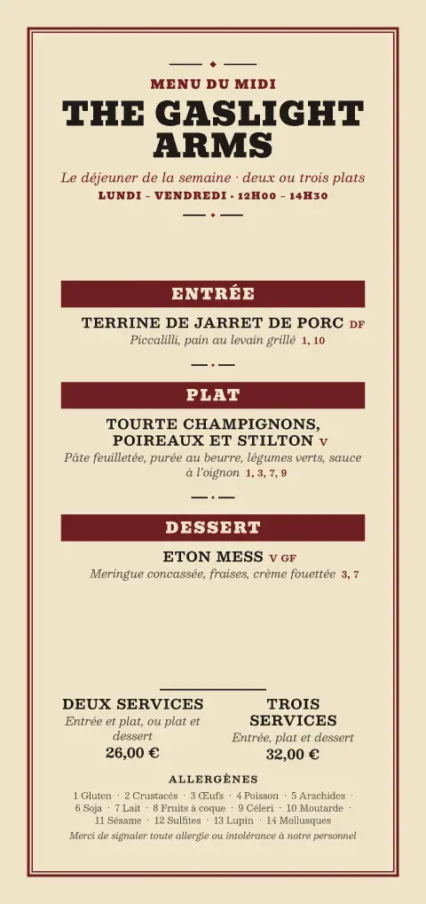 Déjeuner au gaz – aperçu du modèle de menu