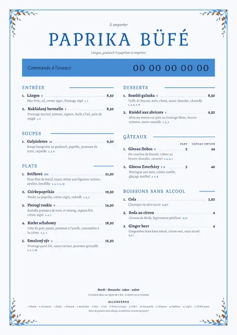 Point paprika – aperçu du modèle de menu