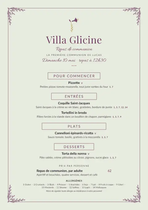 Ruban de lys – aperçu du modèle de menu