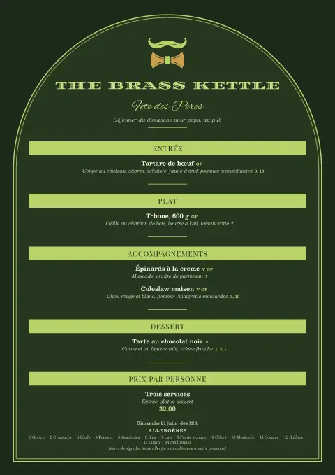 Toast absinthe – aperçu du modèle de menu