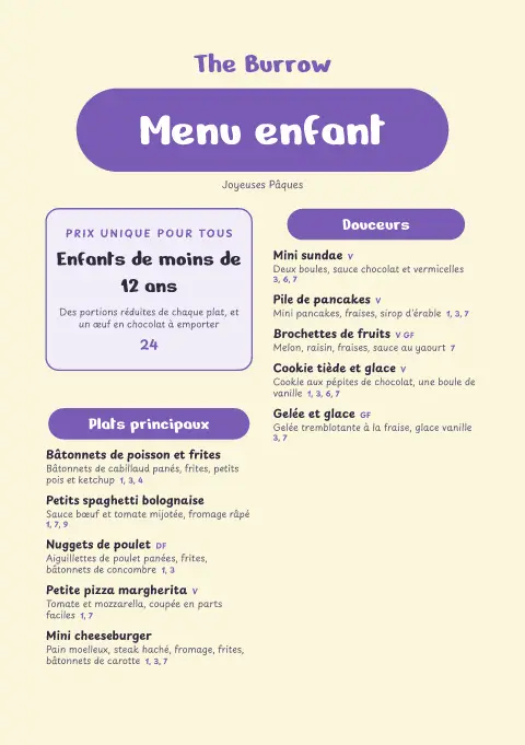Chasse aux œufs – aperçu du modèle de menu
