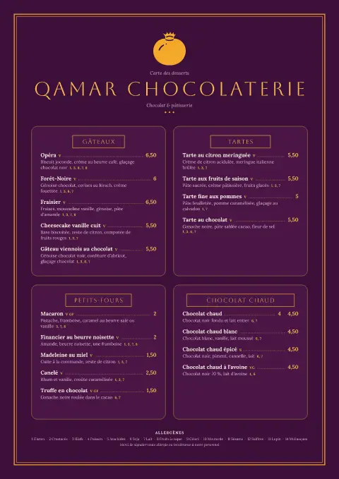 Treillis cacao – aperçu du modèle de menu