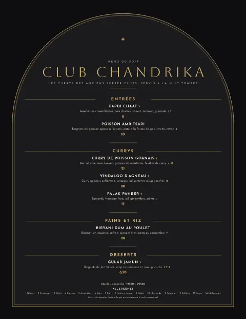 Dorure de Bombay – aperçu du modèle de menu