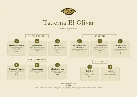 Raciones olive – aperçu du modèle de menu