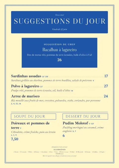 Marées Cobalt – aperçu du modèle de menu