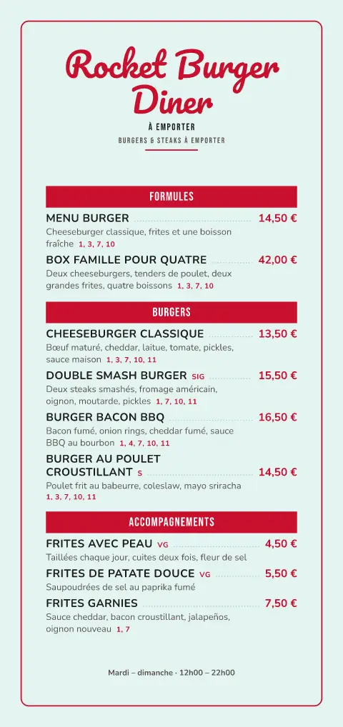 Drive-in cerise – aperçu du modèle de menu