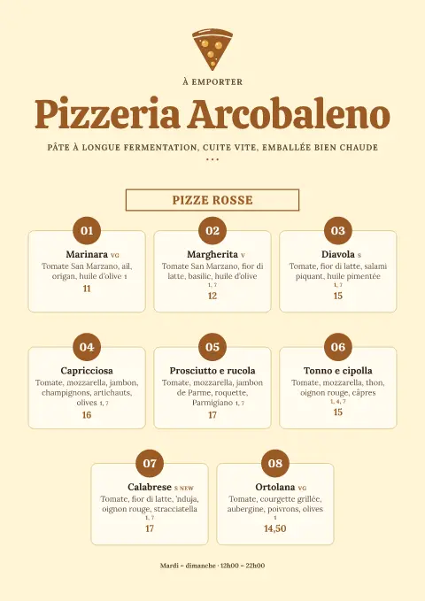 Part soleil – aperçu du modèle de menu