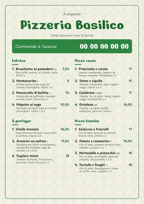 Gribouillis basilic – aperçu du modèle de menu