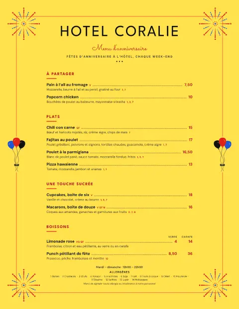 Confettis citron – aperçu du modèle de menu