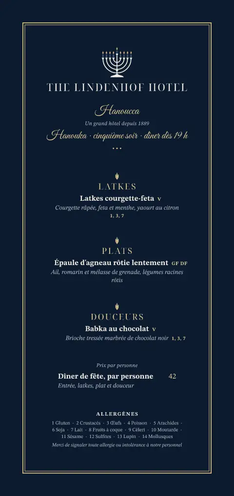 Ménorah champagne – aperçu du modèle de menu