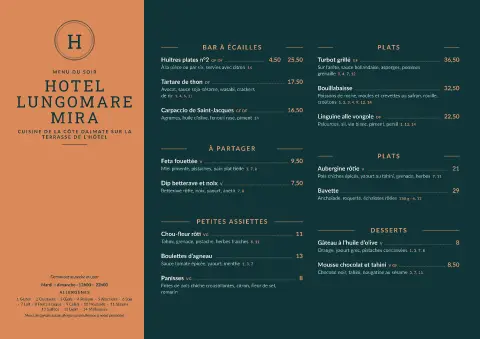 Lungomare cuivré – aperçu du modèle de menu