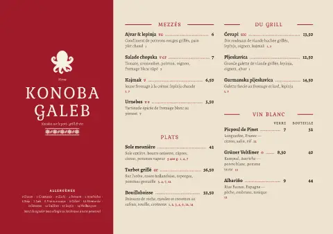 Konoba brodée – aperçu du modèle de menu